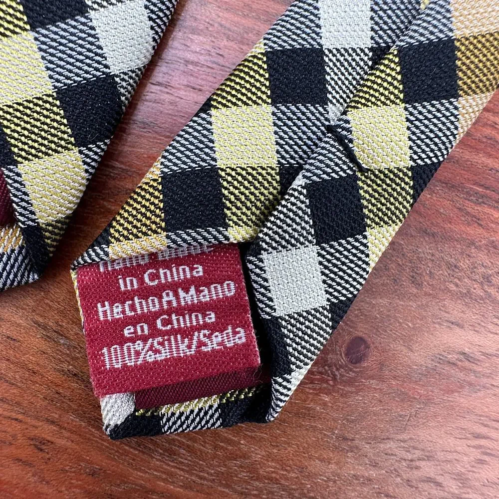 An Original Penguin 100 Silk Tie Skinny Yellow Black Checked EUC Formal Academia